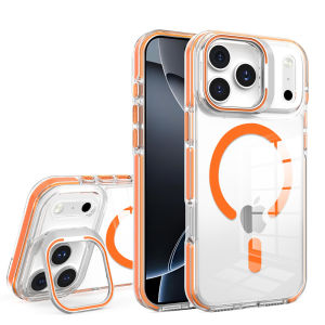 Magnetic Aluminum Alloy Lens Folding Stand Phone Case For iPhone 16 17 Pro Max Air 14 15 Plus 13 12 11 Clear Acrylic Back Cover