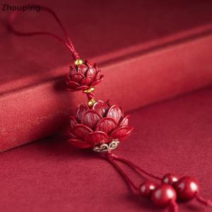【ZP】 Cute Jewerry Tự nhiên Cinnabar sen xe Keychain Trung Quốc phong cách may mắn điện thoại chuỗi Túi Mặt dây chuyền treo