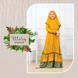 Gamis Anak Perempuan Modern Lengan Panjang Kerah Bulat MUSTARD/LIME Ukuran 1-12 Tahun