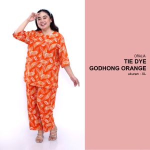 One Set Bigsize /Tie Dye Godhong Orange / Setelan Celana Panjang / Setelan Jumbo / Tie Die Big Size / Tie Dye Jumbo