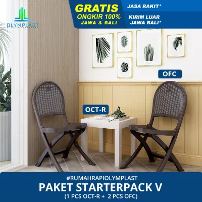 Olymplast Starterpack Rumah Rapi V - Flexible Chair / Kursi Plastik Fleksibel / Kursi Lipat + Meja Tamu / Meja Teras / OFC + OCTR