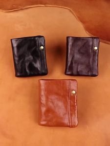 Vintage top-grain vegetable-tanned cowhide classic short wallet for women handmade genuine leather multi-card slot card holder cowhide wallet