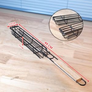 ตะแกรงย่างไส้กรอก ตะแกรงย่างบาร์บีคิว BBQ ด้ามจับไม้ เหมาะสำหรับตั้งแคมป์ มี 2 แบบให้เลือก