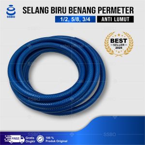Selang Air Serat Benang Biru Permeter 1/2 5/8 3/4 Inch Tebal 2mm Siram Kebun Tanaman COD