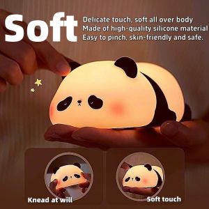 Rechargeable Panda LED Animal Night Light LED Cartoon Night Light for Kids bedroom USB Timing Silicone Touch Decor