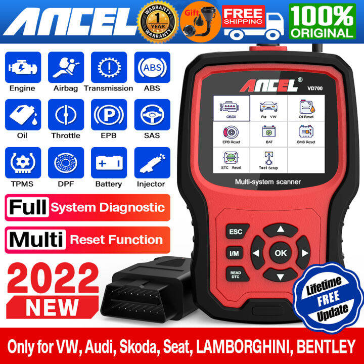 ANCEL VD700 เครื่องสแกน OBD2สำหรับ VGA All Car Full System Diagnostic Tool Support 8 + Reset Funtions Injector Coding For VAG VW Audi Skoda Seat And More Car Brands Automotive OBD 2 Fast Scan Diagnosis Tool