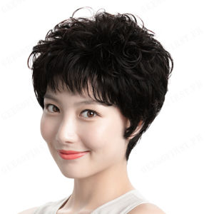 geegofirst Mom Textured Short Curly Hair Wig Women Natural Short Hair Wig Chemotherapy Middle Age Women Natural Topper Full Wig Hairpiece