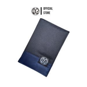 QXZ94 Dompet Pria Kulit Kanvas Kombinasi Motif Print Ukuran Tanggung 3/4 Lipat Kartu Polos Hitam Abu