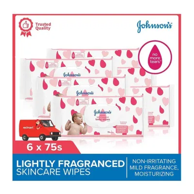 Johnsons Baby Skincare Wipes 75 PCS - Bundle of 6