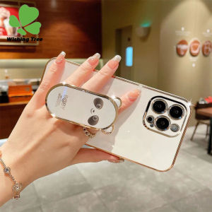 สำหรับ iPhone 6 6S 6S Plus 7 8 Plus 11 12 13 14 X XS XR XS สูงสุด11 Pro Max 12 Pro Max 13 Pro Max 14 Plus 14 Pro Max 15 Plus 15 Pro Max ปลอกหรูหราเคสโทรศัพท์นุ่มปิดทองพร้อมขาตั้งแพนด้ามาสคอต