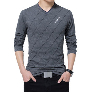 BROWON 2026 Fashion Men T-shirt Slim Fit Custom T-shirt Crease Design Long Stylish Luxury V Neck Fitness T-shirt Tee Shirt Homme2026