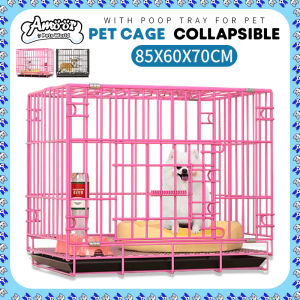 Dog Cage with Poop Tray Heavy Duty Pet Collapsible Cage Foldable Pet Cage large size 85*60*70cm