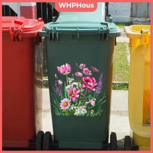 WHPHous Sunflower Trash Can Stickers Floral Wheel Trash Can Stickers Self-Adhesive Waterproof PVC Decals For Walls Bathroom Home Decor