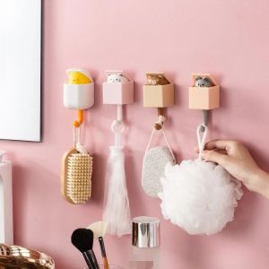 Creative Cat Hook Cute Seamless Dormitory Bedroom Door Hangers Hooks Key Umbrella Towel Cap Coat Rack Wall Decoration