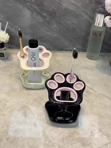 Cat Paw Shape Ceramic Toothbrush Holder Cute No Punching Toothbrush Holder Base Makeup Brush Storage Bathroom Accessories Tool2026