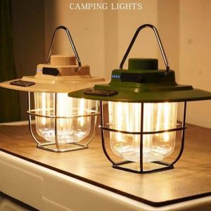 GRACE Waterproof Retro Camping Lantern Hanging Dimmable Tent Lamp Vintage Plastic Emergency Survival Lights Outdoor