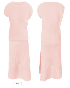 Miyake Pleats Arc Designer Irregular Two Piece Sets Pleated Skirts Short Sleeved Top Women Summer New Fashion Causal Suits