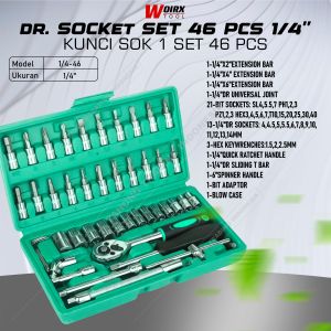 Kunci SOK 46 PCS in 1 Set Socket (1/4 ") Full Lengkap Socket Tool kit WOIRX TOOL