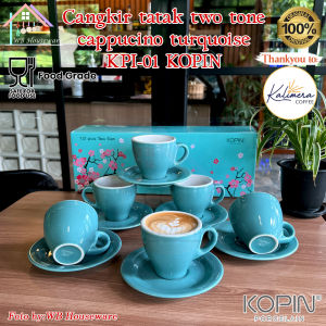 cangkir kopi set 6 pasang / tea cup / gelas cappucino / KPI-01 turquoise TWO TONE KOPIN 200CC