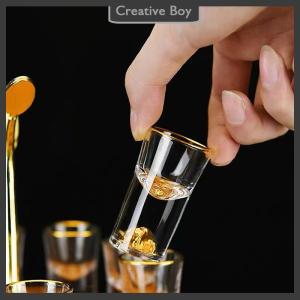 [Creative] Luxury Glass Vodka Glass Sake Shochu Glass Bar Liqueur Double Bottom Foil Glass Tea Cup High-end Gifts Hard Liquor