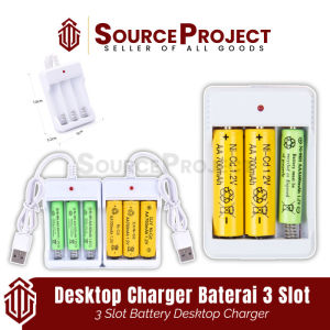 Desktop Charger Baterai Isi Ulang 3 Slot A2 A3 AA AAA Rechargeable Kabel USB Casan Battery Adaptor | Source Project