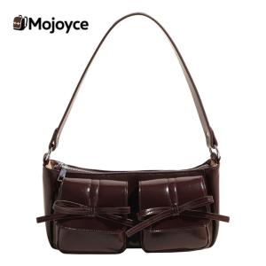 Bow Bow underarm Bag Double Pockets Vintage Handbag PU หนังอินเทรนด์กระเป๋าสะพายการเดินทางไปซื้อสินค้าวันที่ทำงาน