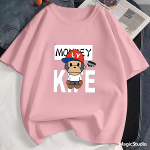 JOY Tshirt Baju Cewek Korea Style Lengan Pendek Monkey Happy