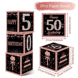 3pcs 60th Birthday Decoration Box Black Gold 50/60/70th Birthday Balloon Box Party Supplies Anniversary Wedding Birthday Themed Balloon Box Background Decoration