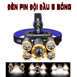 Đèn Pin Đội Đầu Đeo Trán 5 Bóng Siêu Sáng Kèm Pin Sạc Siêu Tiện Lợi