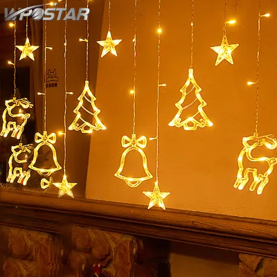 138 Leds Elk Bell Deer Star Curtain String Fairy Light for Indoor Outdoor Holiday Wedding Party Christmas Decor
