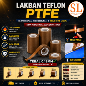 Lakban Kain Teflon Tape PTFE Coklat Isolasi Selotip Kertas Teplon High Temperature 300C Tahan Panas