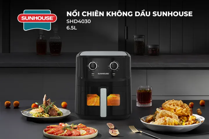 [Bản mới] Nồi chiên không dầu 6.5L SUNHOUSE SHD4030 - Công nghệ Rapid Air giảm tới 80% dầu mỡ - Khoang chiên trong suốt | BigBuy360 - bigbuy360.vn