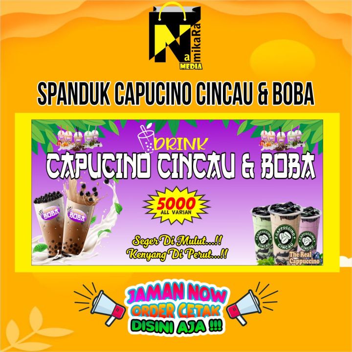 Spanduk Banner Backdrop Minuman Capucino Cincau And Boba Viral Termurah Custom 150cmx75cm Bisa 6803