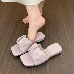 [Free Shipping] Cloud-Shaped Square-Toe Slippers For Women Perfect For Outdoor Wear In Summer A New Style That Pairs Well With Dresses Featuring A One-Strap Design And A Thick Sole