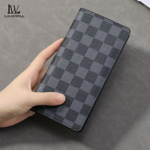 LouisWill Fashion Mens Long Wallet Soft PU Wallet Classic Checkered Pattern Wallet Large Capacity Purse Multi-Card Position Thin Wallet ID Credit Cards Holders Business Wallets Long Wallet