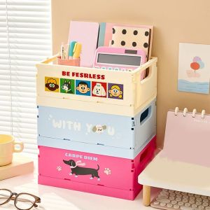 CUNXIN Cartoon Foldable Storage Basket Stackable Stationery Cosmetic Rack Multifunctional Space Saving Collapsible Storage Box for Home
