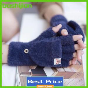 bashijian Winter Women Half-finger Flip-top Gloves Student Cute Girl Cartoon Warm Comfortable Soft Stylish Thick Knitting Mittens