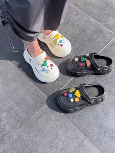 [Free Shipping] High-Heeled Thick-Soled Clogs For Women Summer Korean Version Cartoon Strawberry Bear Design Open-Toed DIY Accessories Clogs