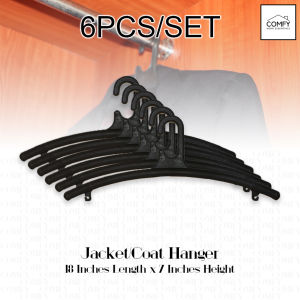 (6PCS/SET) 18 Inches Thick Black Plastic Coat Hanger Suit Jacket Tuxedo Blazer Hotdog Shape Hanger