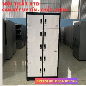 Tủ locker 10 cánh có khóa màu trắng đen- tủ sắt nhiều ngăn đựng đồ nhân viên giá rẻ giao bình dương hcm đồng nai