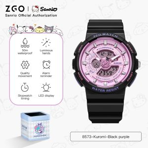 ZGO x Sanrio Kuromi jam tangan Multifunction Sports Girls Boys Watch Dual Display Casual Waterproof Student Watch 8573