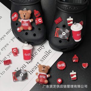 10Pcs Crocs Jibbitz Charms Red 3D Coca Cola Coffee Bear Shoe Buckle Removable Shoe Decoration for Crocs