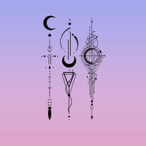 HBESTY Moon marks curved geometric herbal tattoo stickers waterproof lasting totem ins advanced sense mens and womens scepters small fresh