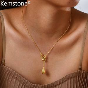 Kemstone Snake Water Drop Y-Shaped Stainless Steel Necklace for Women - Trendy Fashion Jewelry Daily Wear Gift