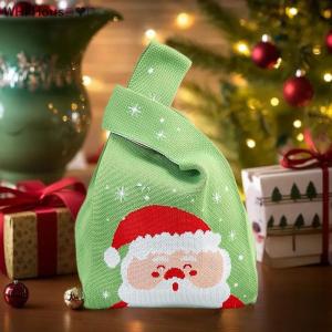 WP💓💛💖 Christmas Festival Knitted Gift Bag Handheld Candy Bag Women Mini Knot Wrist Bag Cute Knitted Tote Bag Reusable Shopping Bags