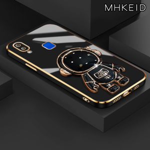 MHKEID Casing Ponsel untuk VIVO Y91 Y91i Y95 Y91C Y1s Y90 Y81 Y83 Y81i Y71 Y71i Case pola astronot berani Casing pelapisan permukaan batas baru Gel silika Kesing HP wadah Phone Stands lensa kamera Softcase