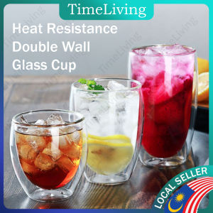 Double Wall Glass Cup Insulated Handle Drinking Cup Coffee Mug Double Layer Glass Tea Cup Heat Resistant [D10]