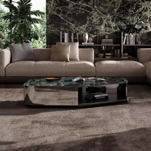 Bàn trà sofa bàn phòng khách bàn cafe nhập khẩu cao cấp Minotti Diagramma chữ nhật Inox cẩm thạch