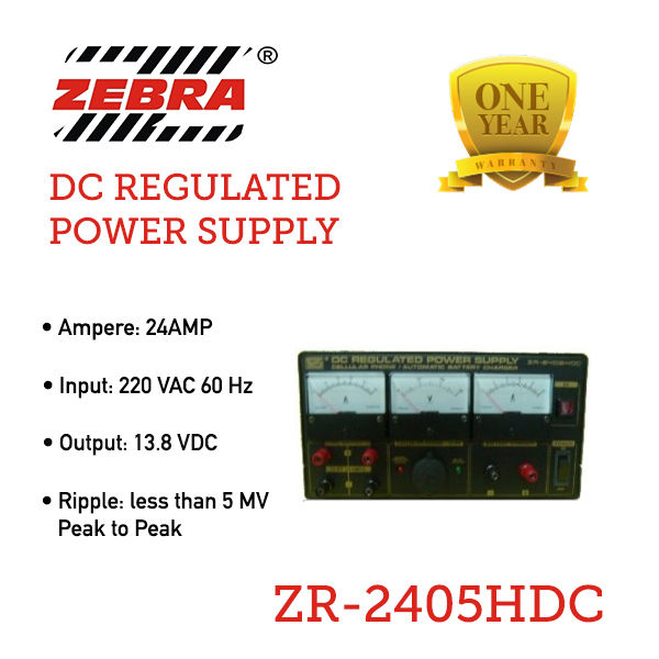 ZEBRA 24AMP DC Regulated Power Supply W/ Overvoltage and Overload