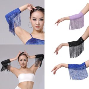 ELITEDEALSHUB Flash Latin Dance Fringed Sleeves Drilling Rhinestone Performance Stage Womens Arm Sleeves Portable Latin Dance Costumes Fringe Tassel Gloves Women